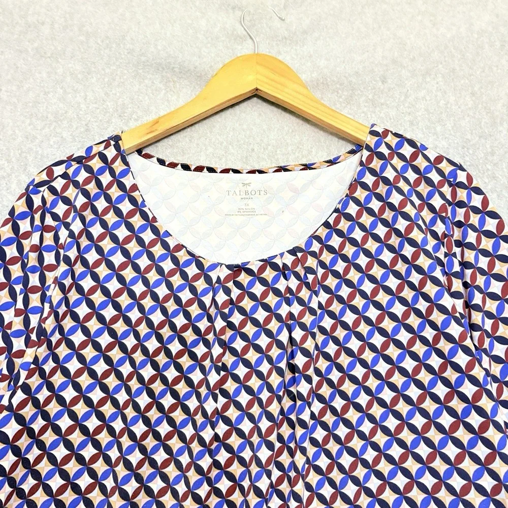 Talbots Top‎ Size 3X Abstract Liquid Knit Blouse Artsy Office Popover Stretchy